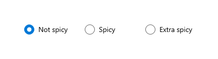 Radio button group with three options: Not spicy, Spicy, and Extra spicy