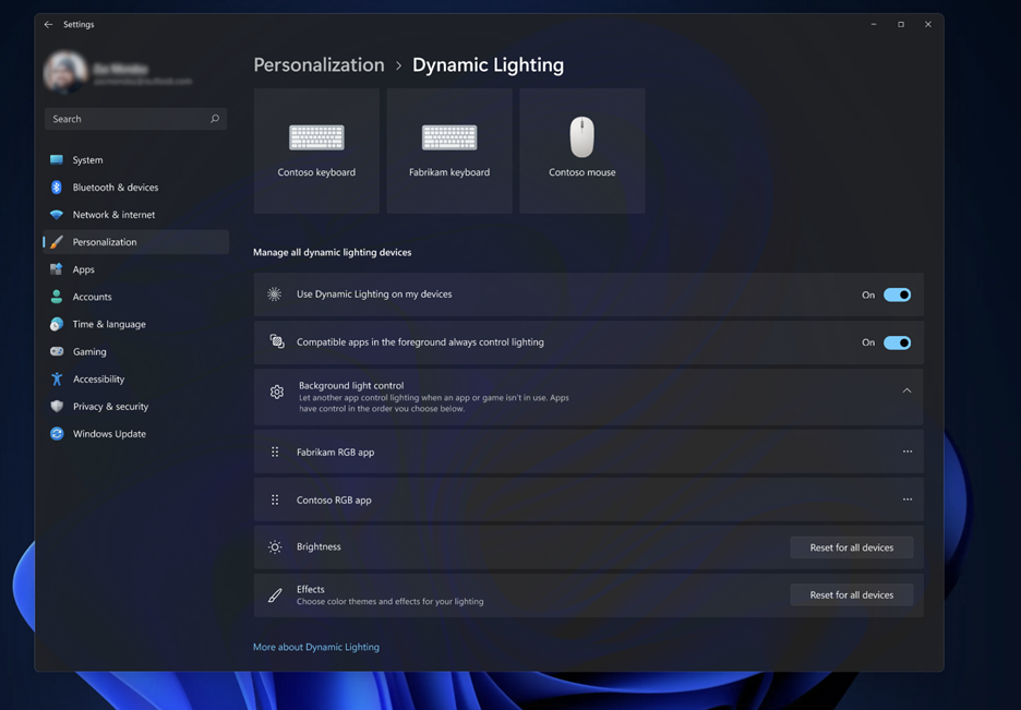 Screenshot of the Dynamic Lighting settings screen.