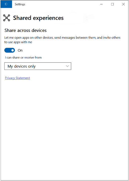 shared experiences settings page