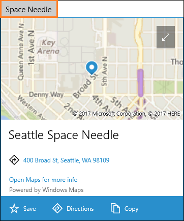 placecard showing location of space needle