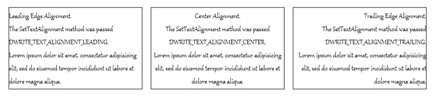 Illustration of text paragraphs with leading, centered, and trailing alignment