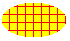 Illustration of an ellipse filled with a grid of horizontal and vertical lines over a background color