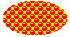 Illustration of an ellipse filled with a checkerboard of spheres over a background color 
