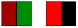Illustration showing a rectangle with maroon and green regions, then the same rectangle but rendered in red and black