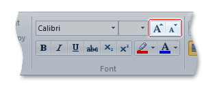 Screen shot of the Font grow and Font shrink buttons on the FontControl.