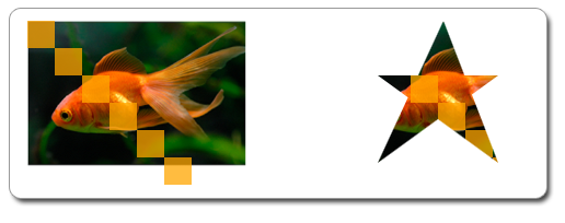 illustration of a goldfish bitmap before and after the bitmap is clipped to a star-shaped mask