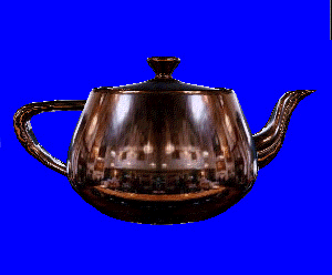 illustration of a teapot with an applied texture that reflects the surroundings