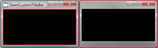 screen shot of a red highlighted client areas on standard and custom frame