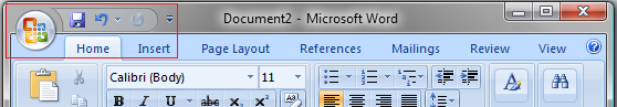 office button and quick access toolbar in word 2007