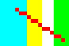 illustration showing solid red pixels on a multicolored background