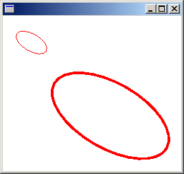screen shot of a window containing a small, thin ellipse and a large, thicker ellipse