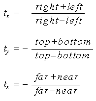 Equations describing the perspective matrix.