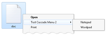 screen shot showing an example of a cascading menu showing choices of notepad and wordpad