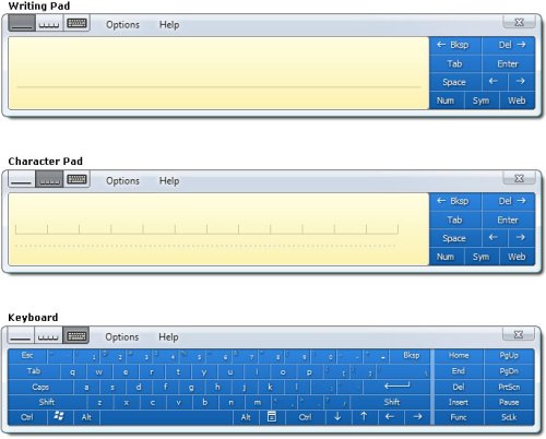 writing, character, and keyboard input panel