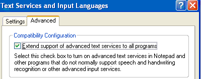 unaware application support in tsf control panel