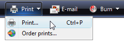 screen shot of toolbar and print command's options 