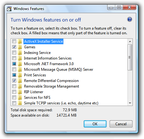screen shot of dialog box showing disk space 