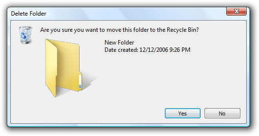 screen shot of 'move folder to recycle bin?' 