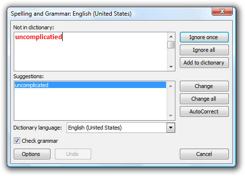 screen shot of spelling and grammar dialog box 