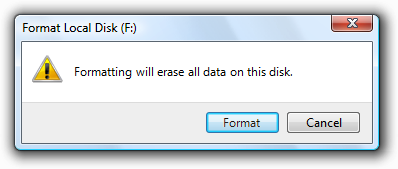 screen shot of formatting warning and format button 