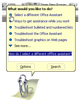 screen shot of paperclip office assistant 