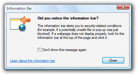screen shot of message containing information bar 