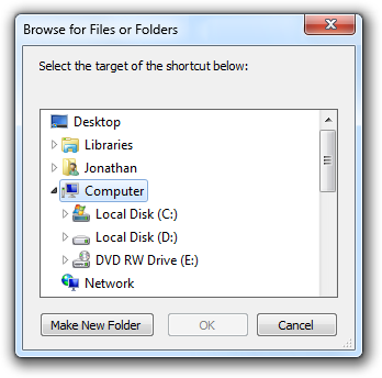 screen shot of browse for files/folders dialog box 