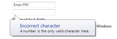 screen shot of 'incorrect character' message 