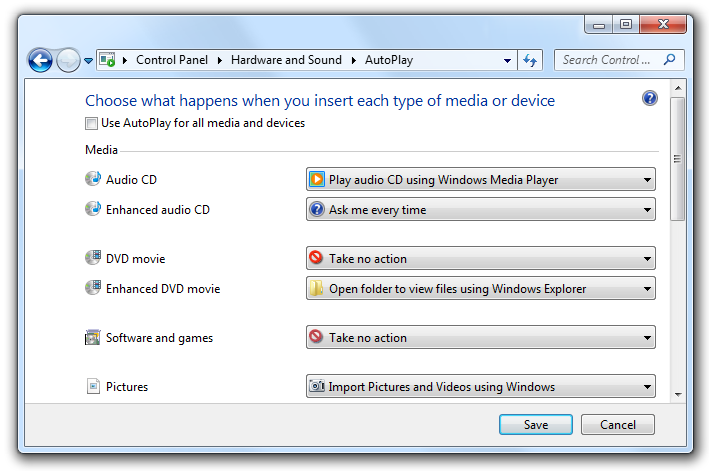 screen shot of autoplay dialog box 