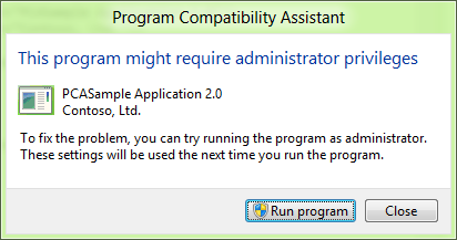 Screenshot that shows an example of a dialog for an app installer that needs to run with administrative privileges.