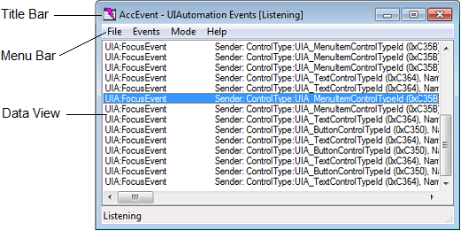 the user interface for the accessible event watcher tool