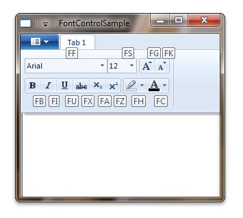 screen shot of the fontcontrol keytips in wordpad for windows 7.