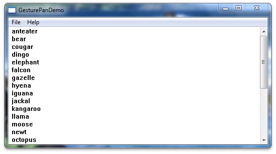 screen shot showing a window with a vertical scroll bar and text