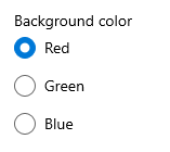 A RadioButtons group with its Header set to "Background color"