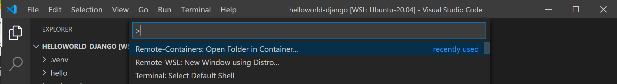 VS Code Dev Containers command