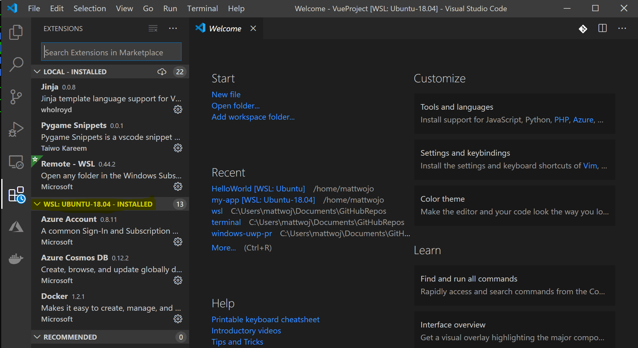 VS Code with WSL extensions vs local extensions