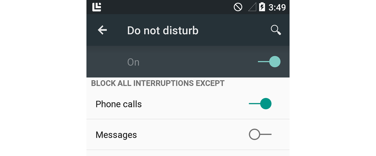 Do not disturb screen switches