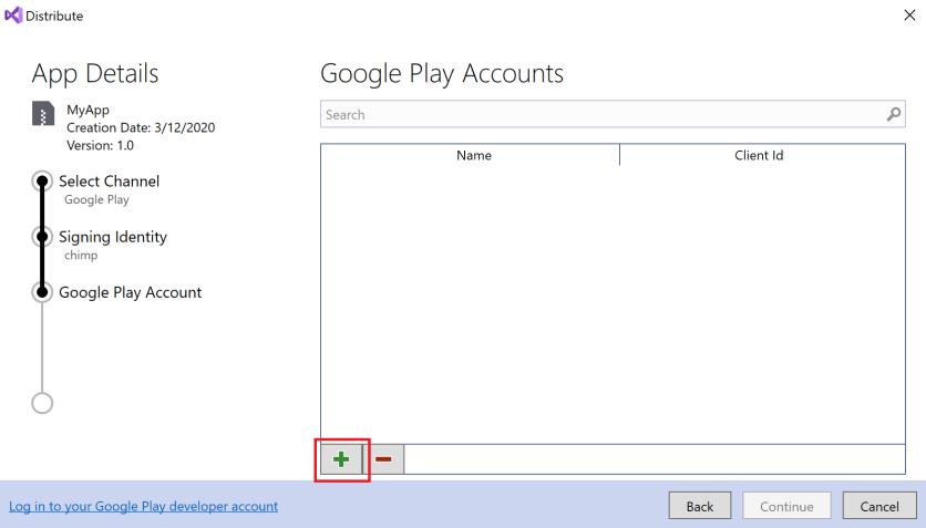 Google Play Accounts dialog