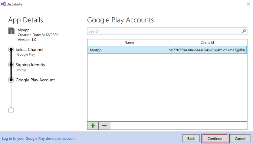 Account added to Google Play Accounts