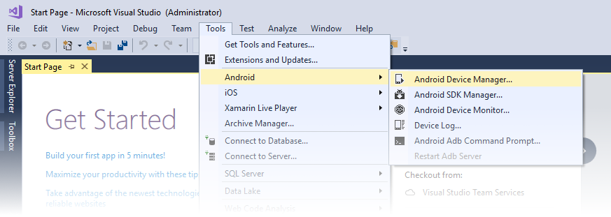 Launching the Device manager from the Tools menu