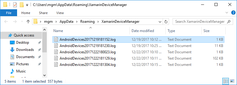 Android Device Manager log file location