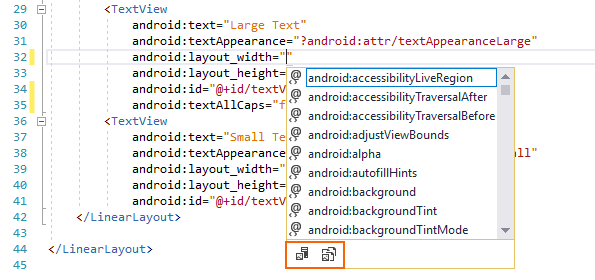 IntelliSense example for layout width
