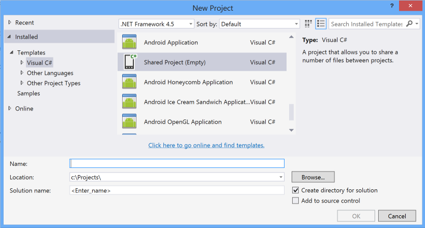 Shared Project template in Visual Studio 2017