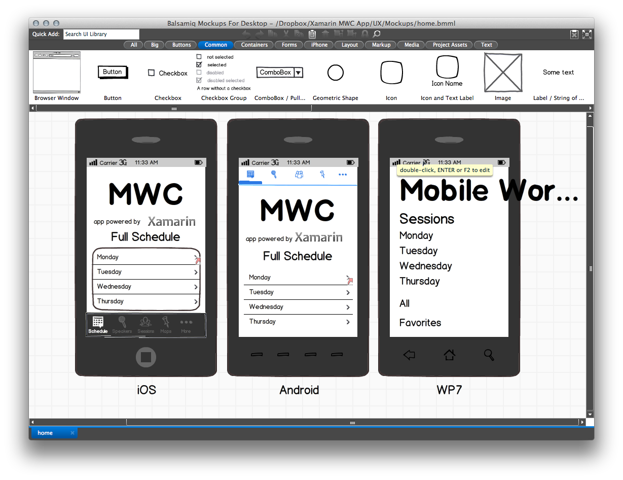 UX is usually done via wireframes or mockups using tools such as Balsamiq