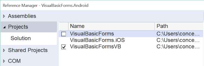 Remove old project reference, add Visual Basic reference