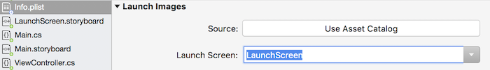 The Launch Screen selector in Info.plist