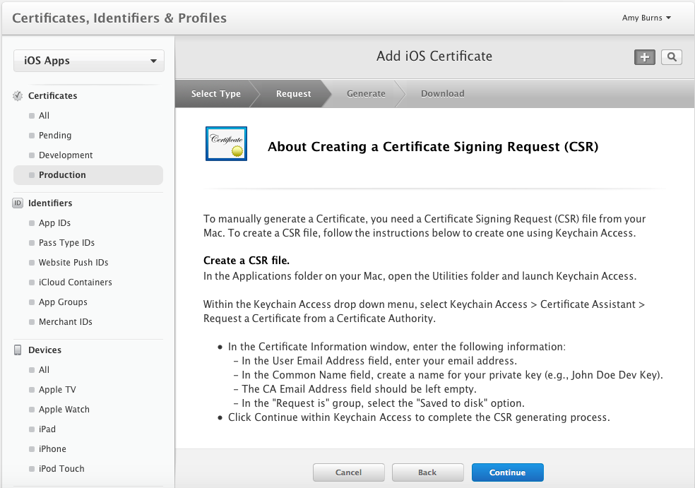 Create a Certificate Signing Request via Keychain Access