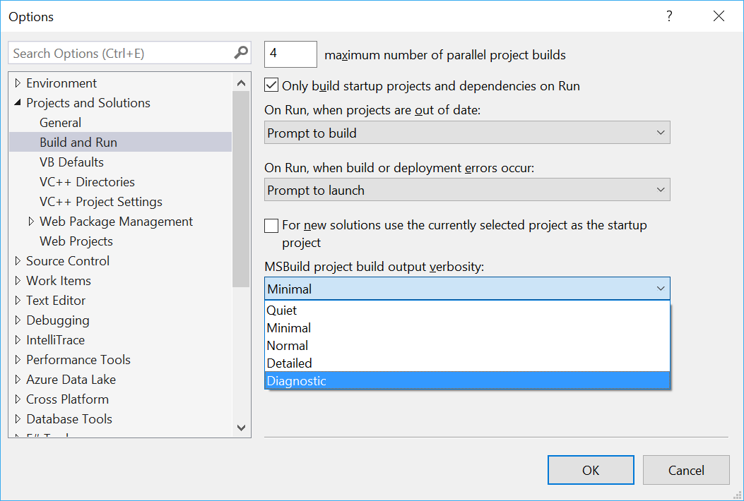 Setting the MSBuild build output verbosity