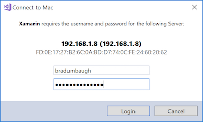 Entering a username and password for the Mac