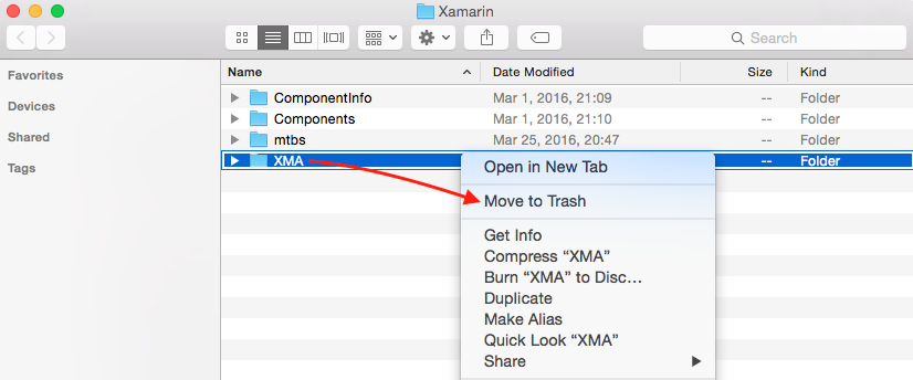 Move the XMA folder to Trash